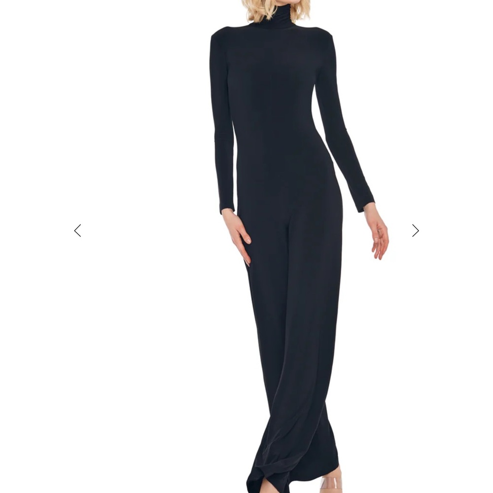Norma Kamali Black Long-Sleeve Turtleneck Wide-Leg Jumpsuit